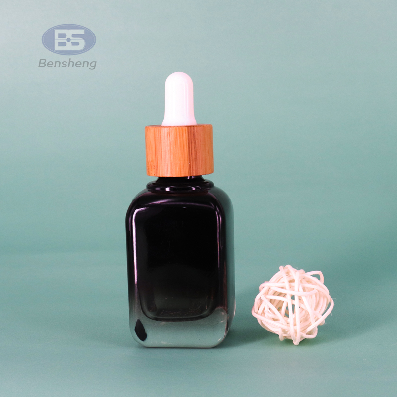 15ml 30ml 50ml Cosmetic serum bottle square matte black glass bottle with white plastic dropper cap