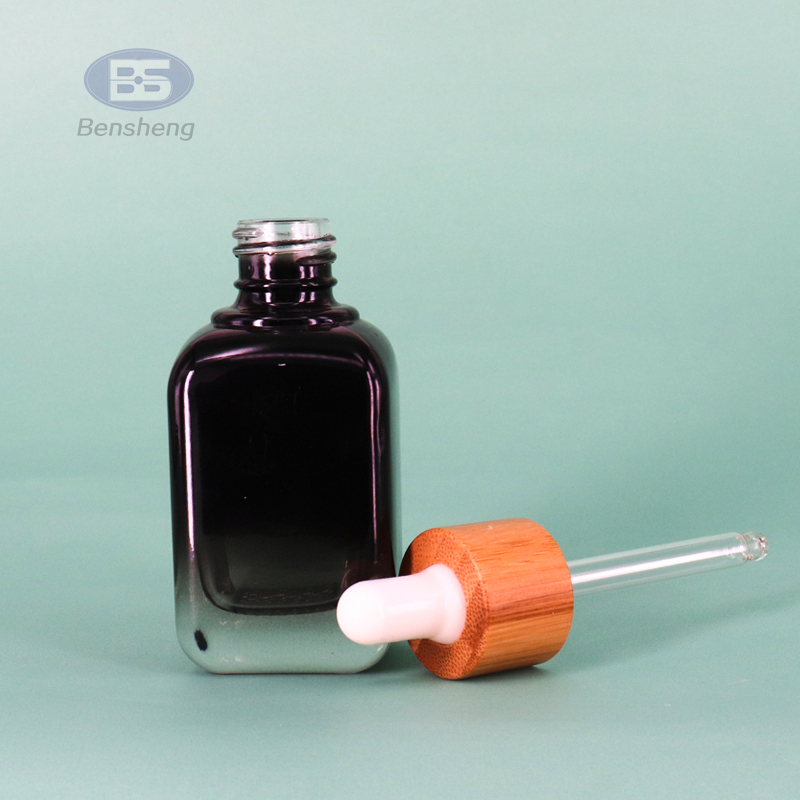 15ml 30ml 50ml Cosmetic serum bottle square matte black glass bottle with white plastic dropper cap