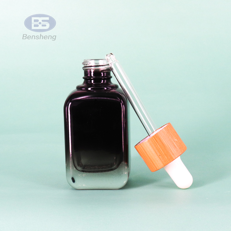 15ml 30ml 50ml Cosmetic serum bottle square matte black glass bottle with white plastic dropper cap
