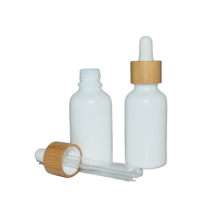 15ml 30ml 50ml White porcelain Round Glass Dropper Bottle with bamboo cap