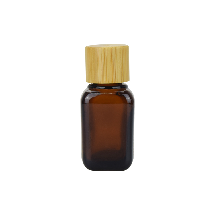 15ml 30ml 50ml amber glass essential oil bottle cosmetic square amber glass bottle with bamboo cap