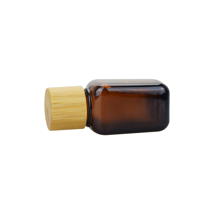 15ml 30ml 50ml amber glass essential oil bottle cosmetic square amber glass bottle with bamboo cap