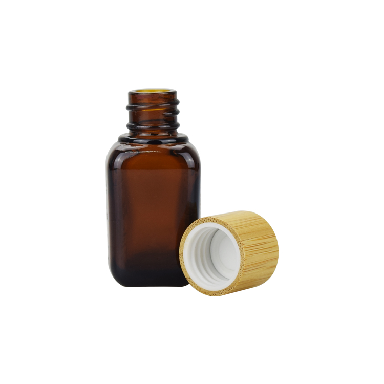 15ml 30ml 50ml amber glass essential oil bottle cosmetic square amber glass bottle with bamboo cap
