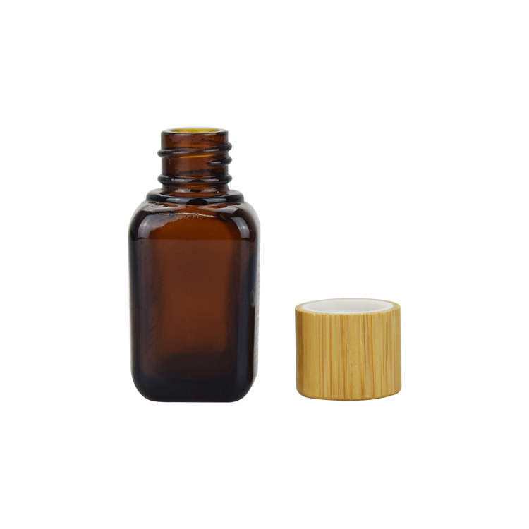 15ml 30ml 50ml amber glass essential oil bottle cosmetic square amber glass bottle with bamboo cap