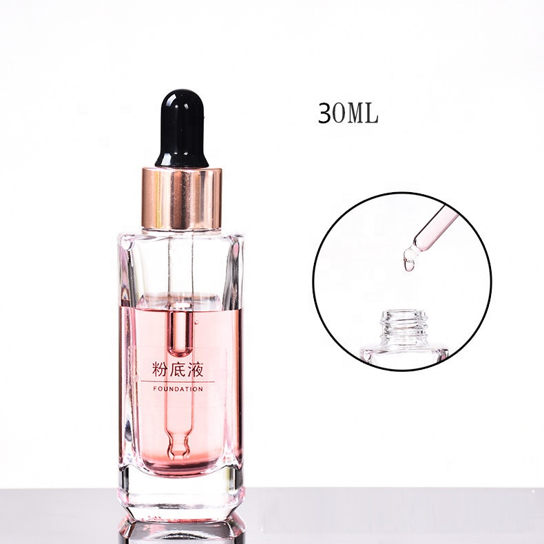 15ml 30ml 50ml clear square cosmetic essential oil serum glass dropper bottle