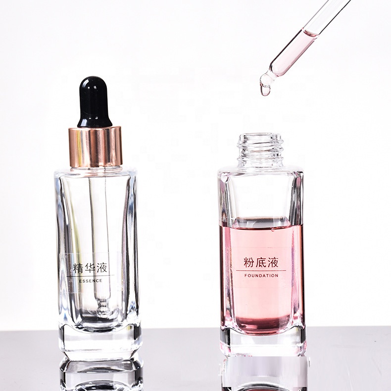 15ml 30ml 50ml clear square cosmetic essential oil serum glass dropper bottle