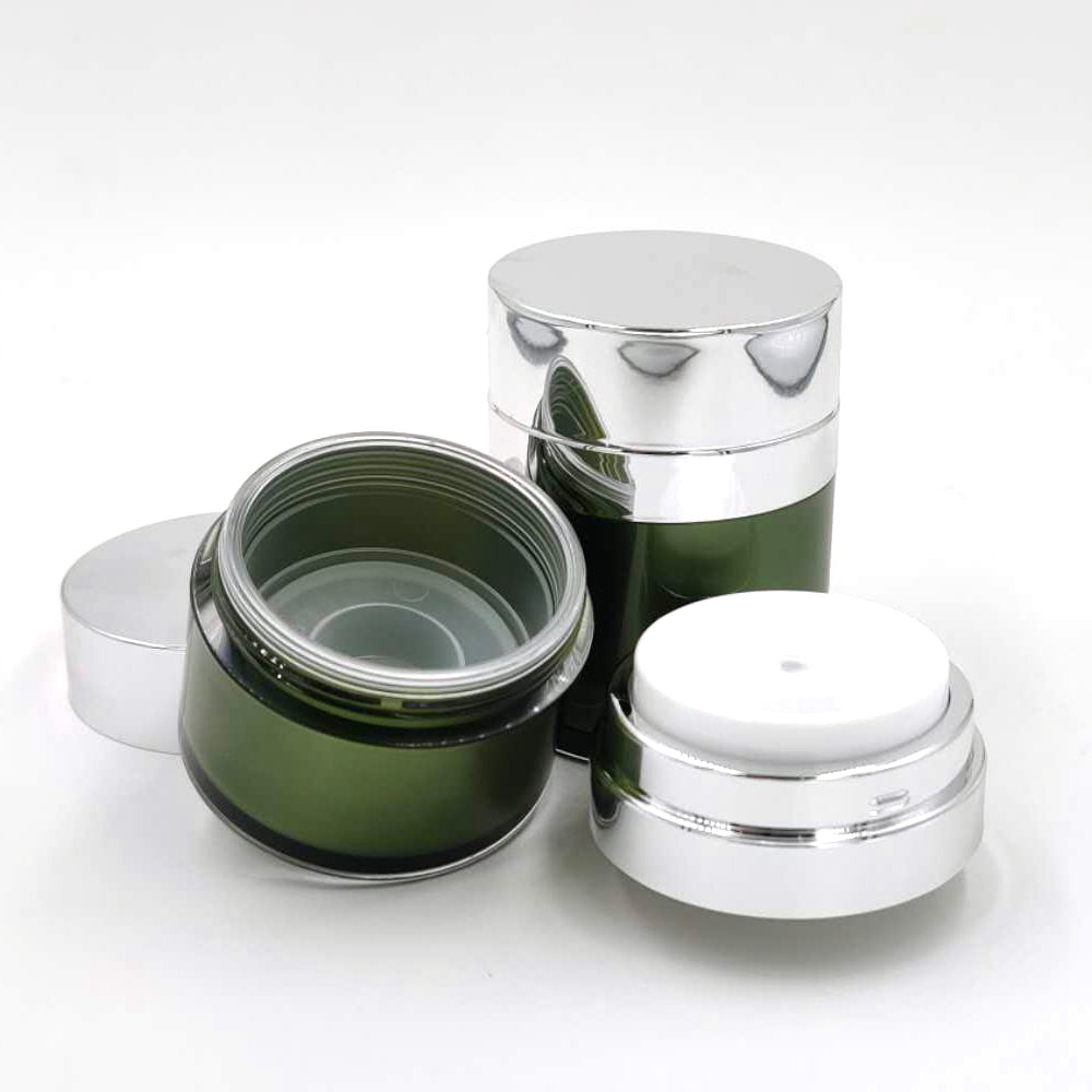 15ml 30ml 50ml custom luxury eco matte green plastic airless cosmetic acrylic double wall lotion cream jars