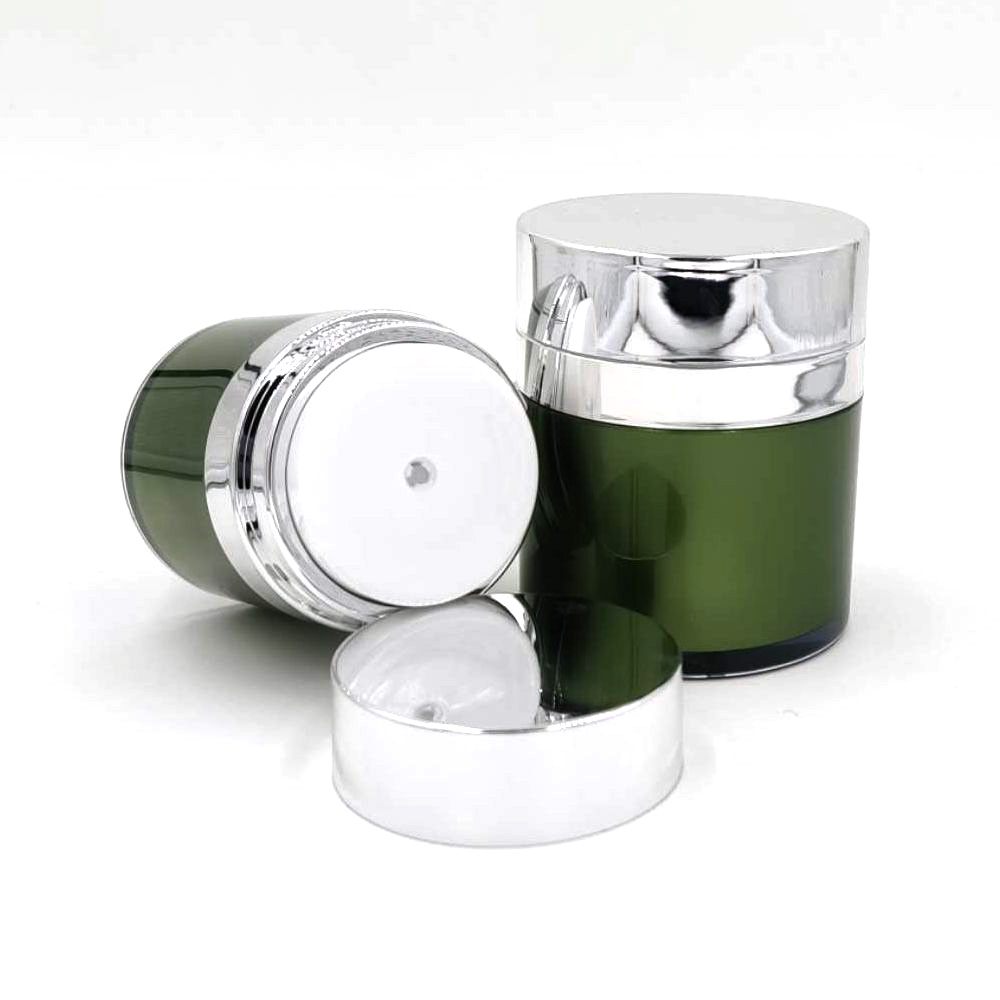 15ml 30ml 50ml custom luxury eco matte green plastic airless cosmetic acrylic double wall lotion cream jars