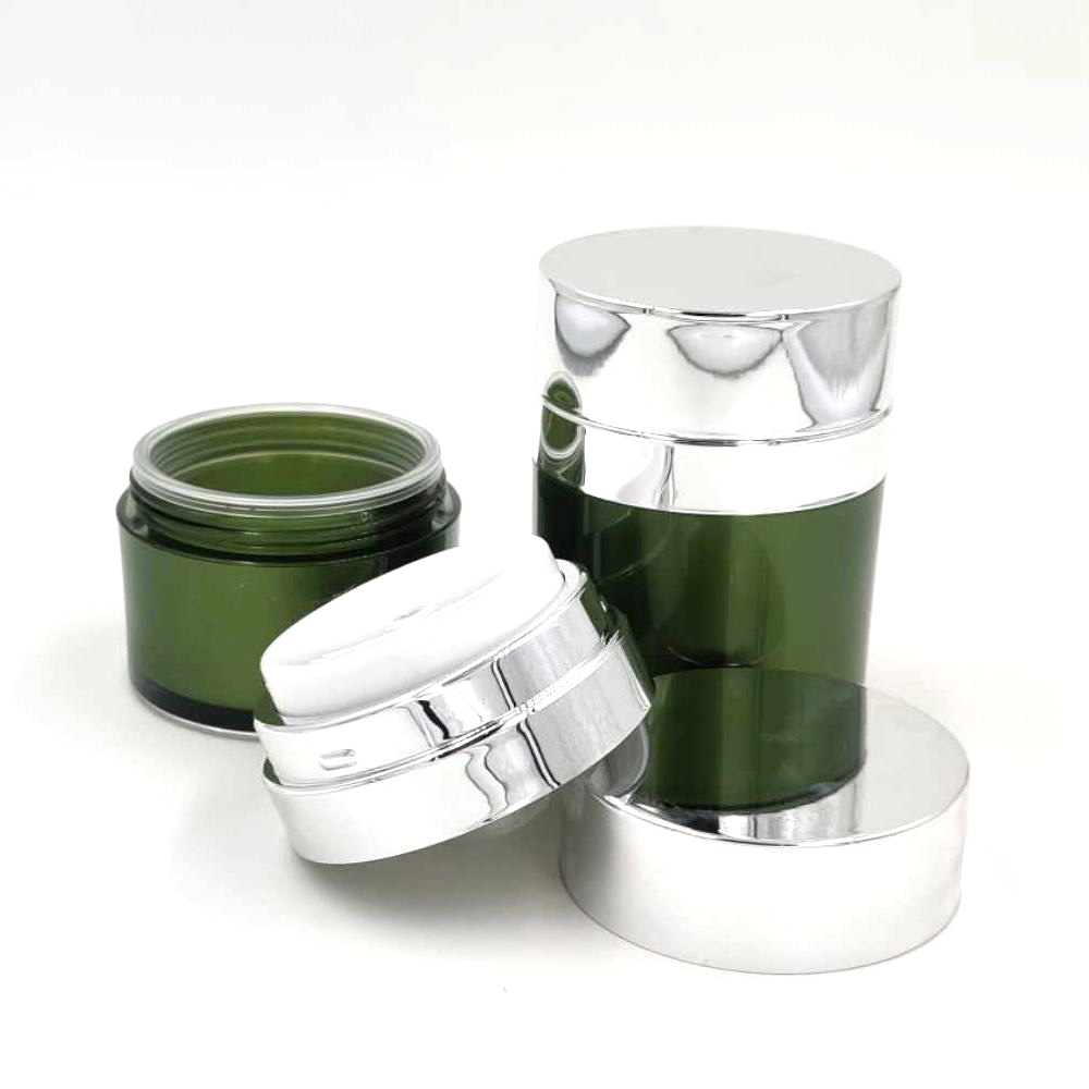 15ml 30ml 50ml custom luxury eco matte green plastic airless cosmetic acrylic double wall lotion cream jars