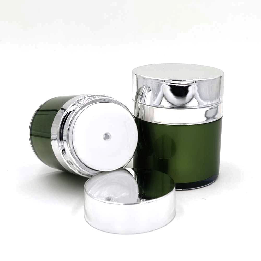 15ml 30ml 50ml custom luxury eco matte green plastic airless cosmetic acrylic double wall lotion cream jars