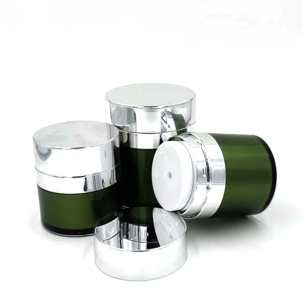 15ml 30ml 50ml custom luxury eco matte green plastic airless cosmetic acrylic double wall lotion cream jars