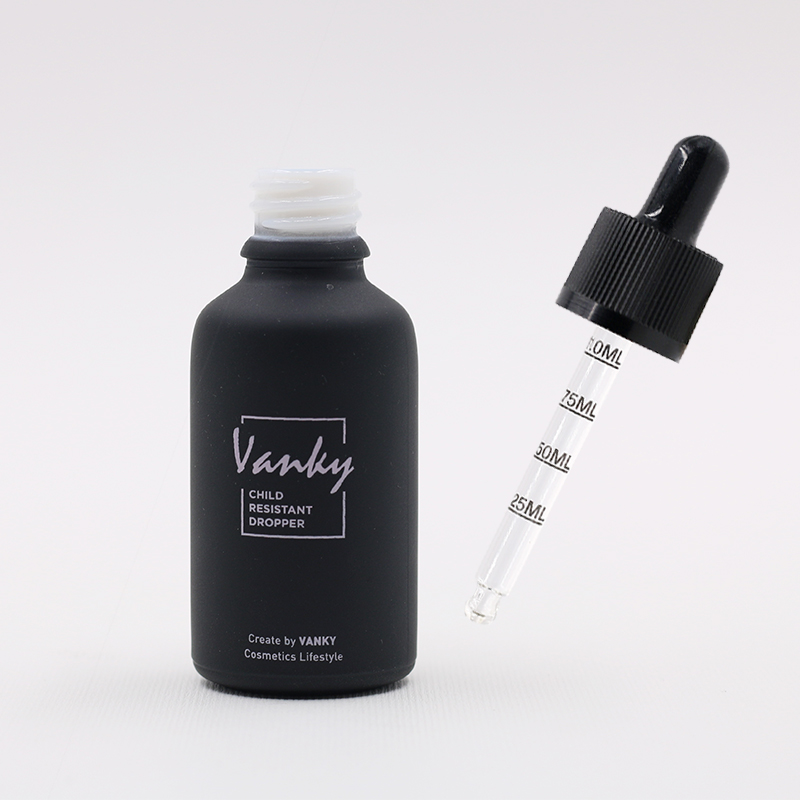 15ml 30ml 50ml glass CBD bottle with child proof CR dropper black bottles