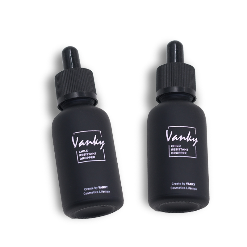 15ml 30ml 50ml glass CBD bottle with child proof CR dropper black bottles