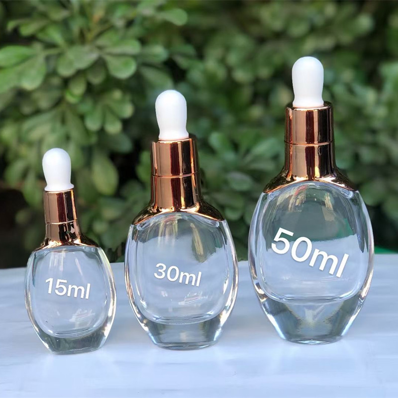 15ml 30ml 50ml luxury glass dropper bottle face serum cosmetic packaging with rose gold dropper cap