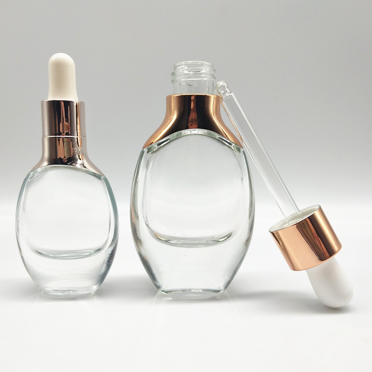 15ml 30ml 50ml luxury glass dropper bottle face serum cosmetic packaging with rose gold dropper cap