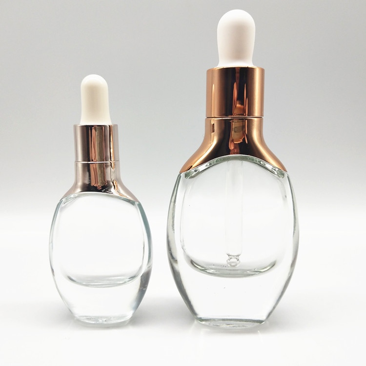 15ml 30ml 50ml luxury glass dropper bottle face serum cosmetic packaging with rose gold dropper cap