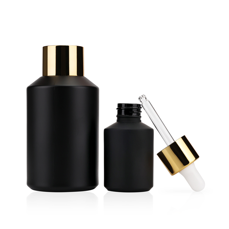 15ml 30ml 50ml matte black glass cream jar 125ml 200ml glass dropper bottle slant shoulder pump bottle