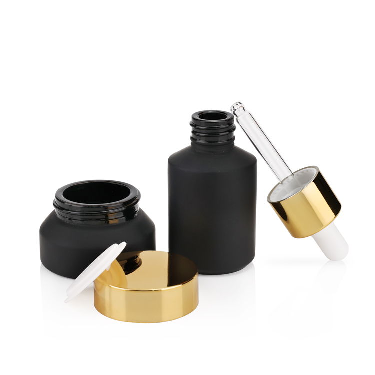 15ml 30ml 50ml matte black glass cream jar 125ml 200ml glass dropper bottle slant shoulder pump bottle