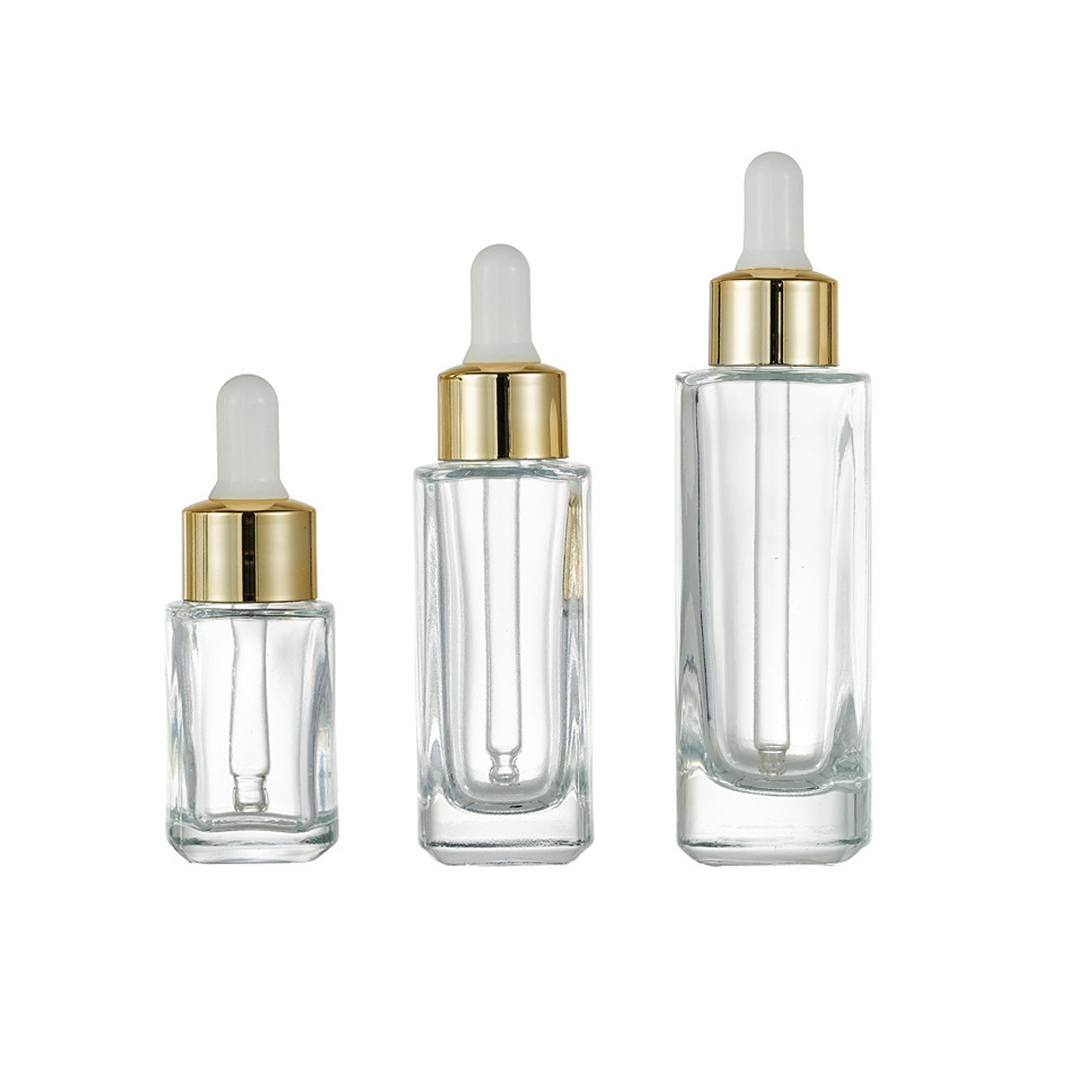 15ml 30ml 50ml square glass clear press pump facial cosmetic serum dropper bottle with glass pipette