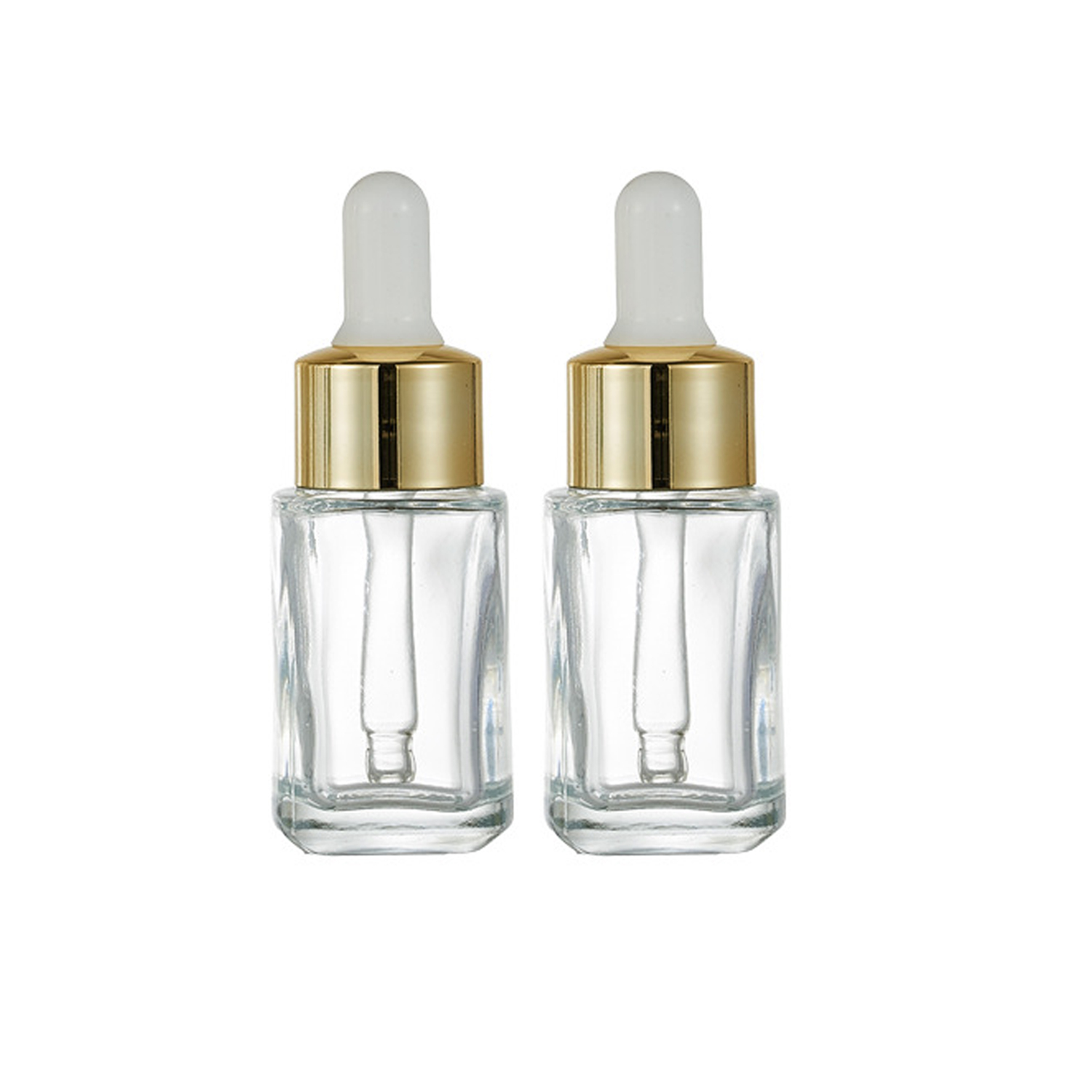 15ml 30ml 50ml square glass clear press pump facial cosmetic serum dropper bottle with glass pipette