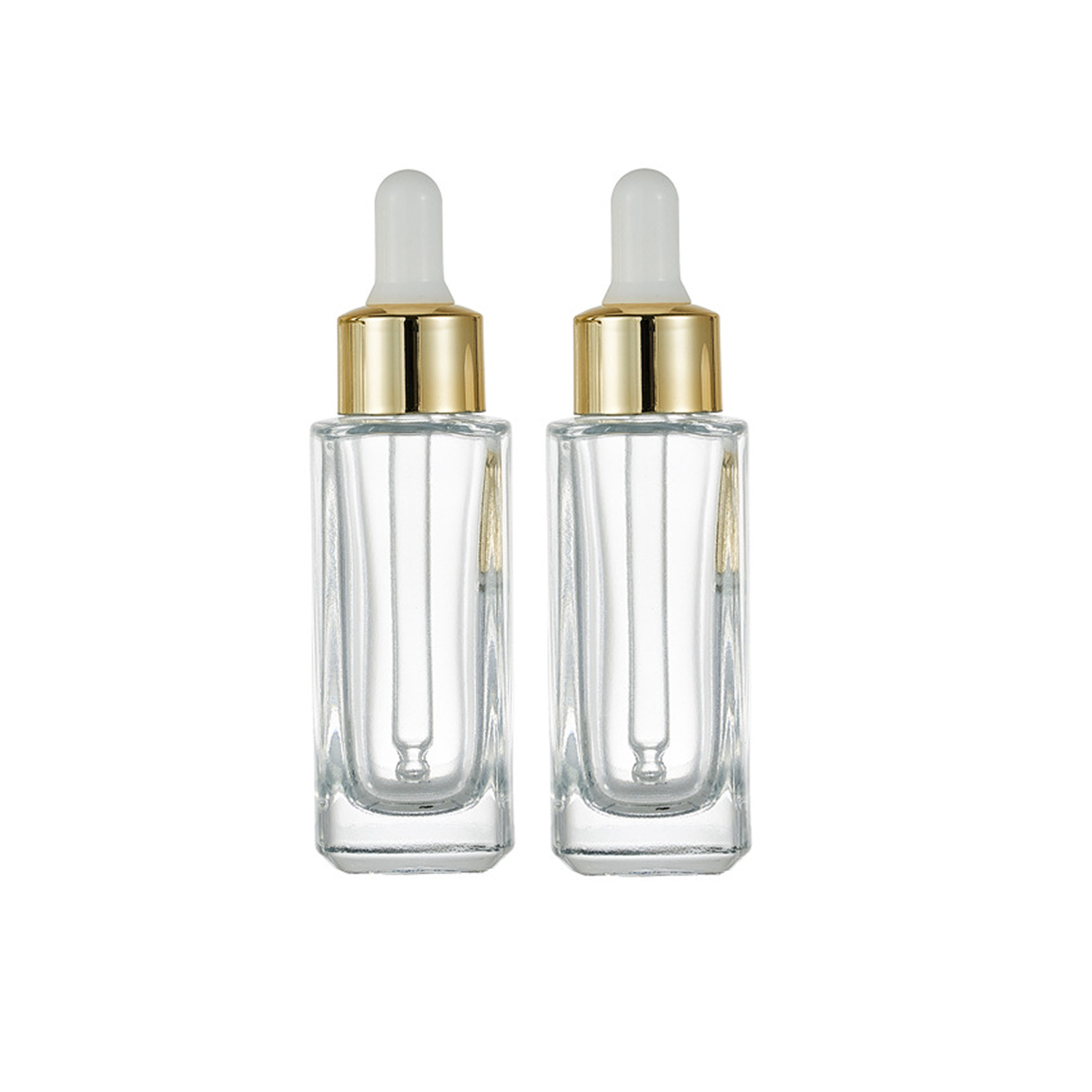 15ml 30ml 50ml square glass clear press pump facial cosmetic serum dropper bottle with glass pipette