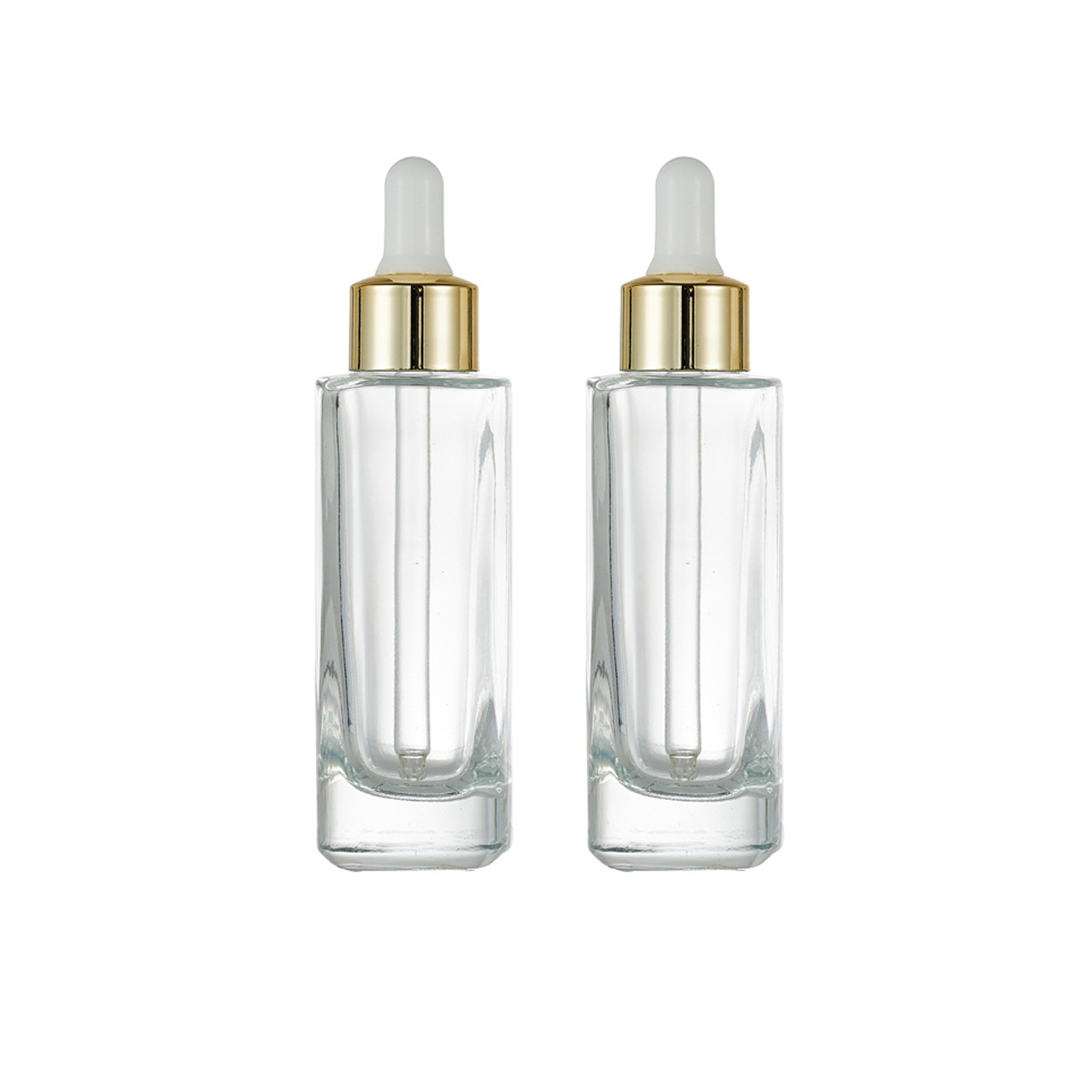 15ml 30ml 50ml square glass clear press pump facial cosmetic serum dropper bottle with glass pipette