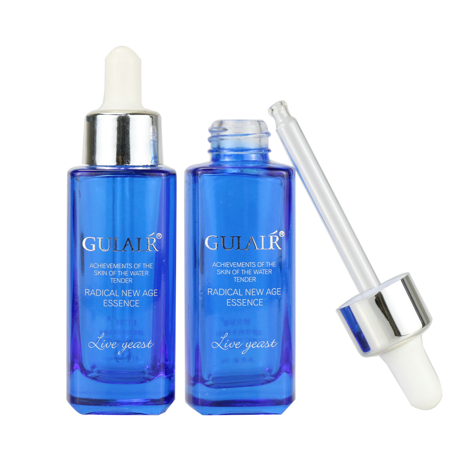 15ml 30ml 50ml square glass clear press pump facial cosmetic serum dropper bottle with glass pipette
