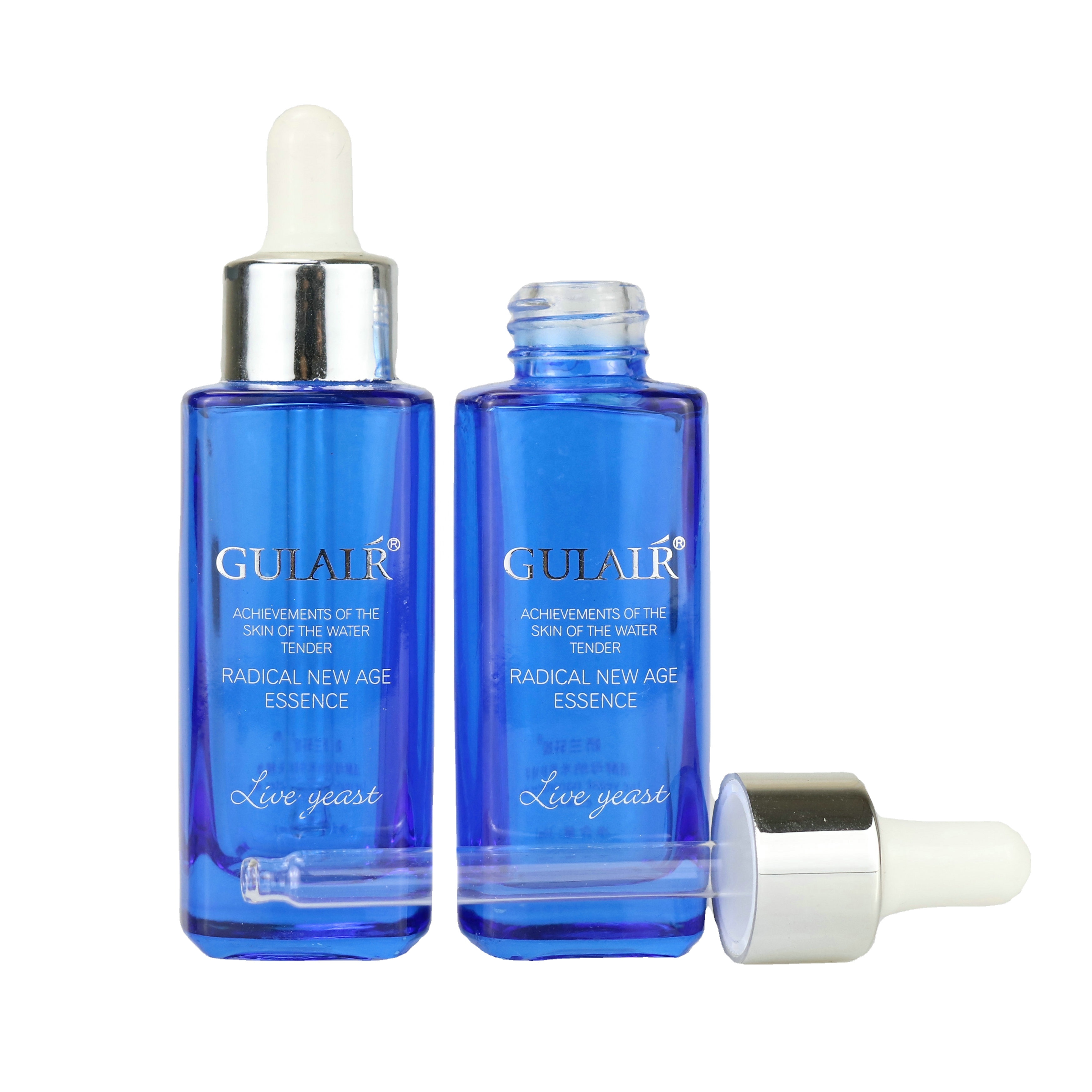 15ml 30ml 50ml square glass clear press pump facial cosmetic serum dropper bottle with glass pipette