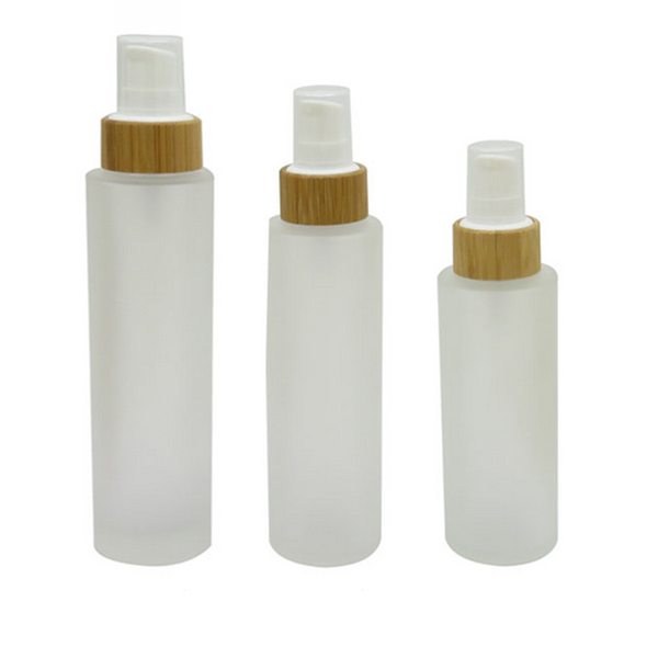15ml 30ml 50ml transparent frost glass wooden bamboo pump bottom mist spray airless pump bottle cosmetic