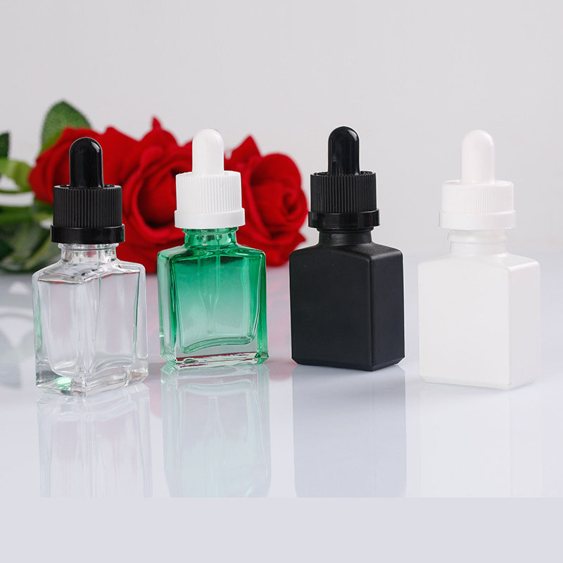 15ml 30ml 50mlsquare glass bottle with dropper black/silver/golden alumiate cap black/white pipette