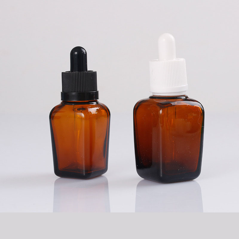 15ml 30ml 50mlsquare glass bottle with dropper black/silver/golden alumiate cap black/white pipette