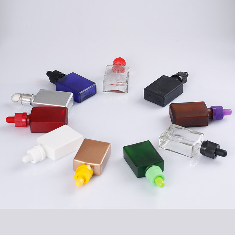 15ml 30ml 50mlsquare glass bottle with dropper black/silver/golden alumiate cap black/white pipette