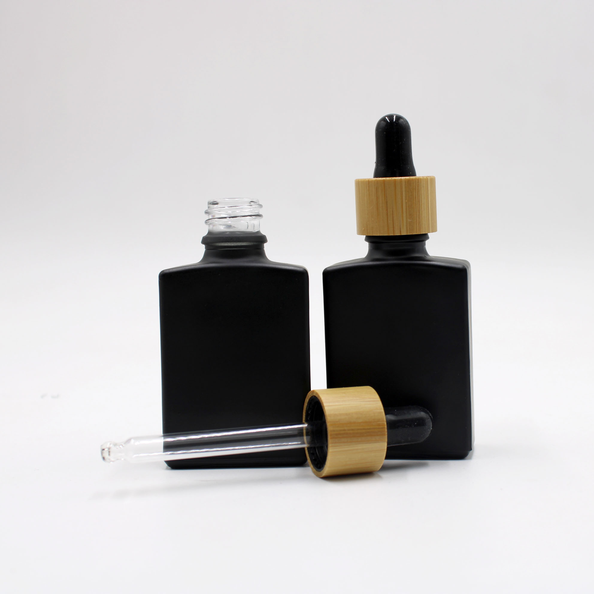 15ml 30ml 50mlsquare glass bottle with dropper black/silver/golden alumiate cap black/white pipette