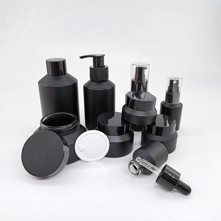 15ml 30ml 60ml 100ml 120ml 200ml glass dropper pump spray bottles jars cosmetic packaging black matte frosted glass bottle