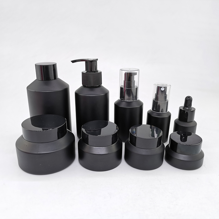 15ml 30ml 60ml 100ml 120ml 200ml glass dropper pump spray bottles jars cosmetic packaging black matte frosted glass bottle