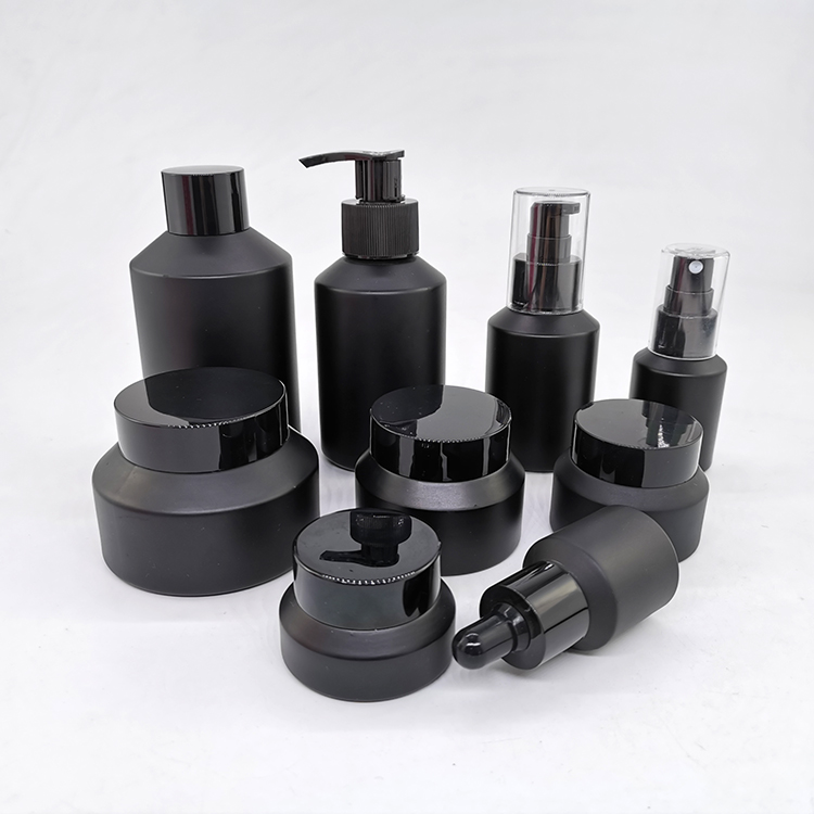 15ml 30ml 60ml 100ml 120ml 200ml glass dropper pump spray bottles jars cosmetic packaging black matte frosted glass bottle
