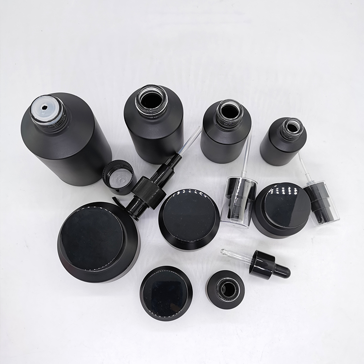 15ml 30ml 60ml 100ml 120ml 200ml glass dropper pump spray bottles jars cosmetic packaging black matte frosted glass bottle