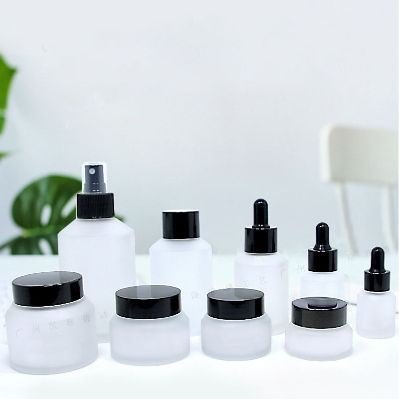 15ml 30ml 60ml 100ml 125ml 200ml custom transparent black cosmetic slanted shoulder glass foundation lotion cream bottle and jar