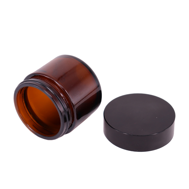 15ml 30ml 60ml 100ml Empty Amber Cylinder Shape Cosmetic Creami Glass Jar Container With Black Lid