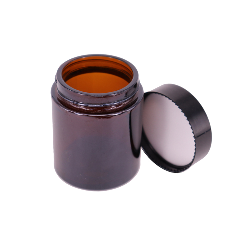 15ml 30ml 60ml 100ml Empty Amber Cylinder Shape Cosmetic Creami Glass Jar Container With Black Lid