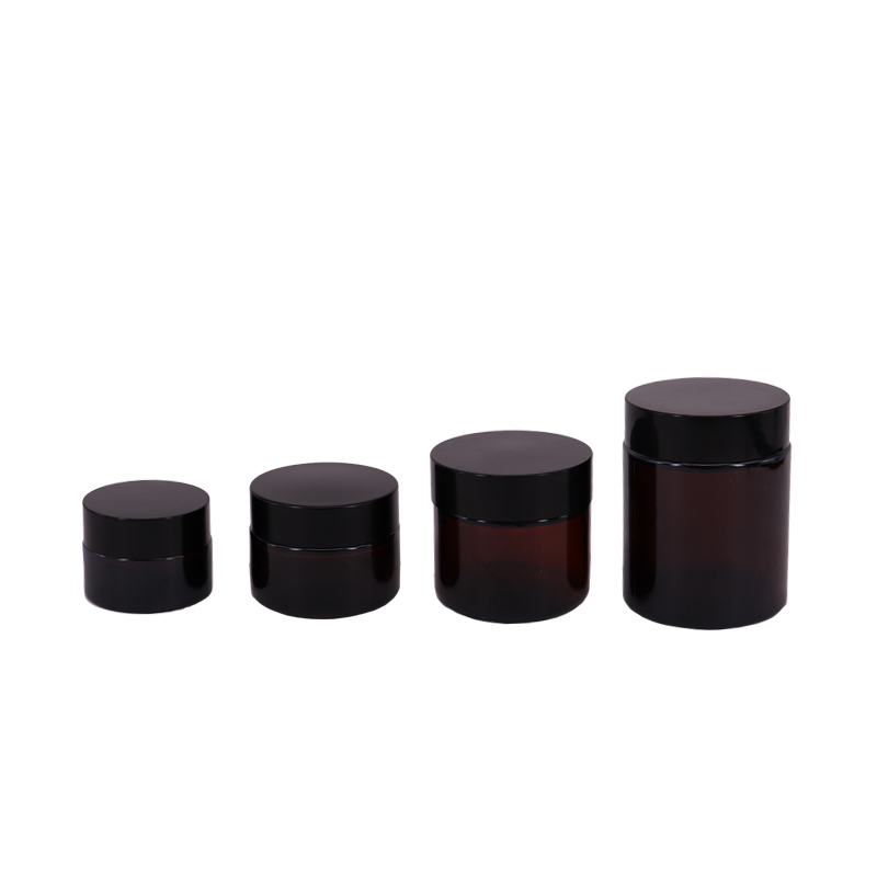 15ml 30ml 60ml 100ml Empty Amber Cylinder Shape Cosmetic Creami Glass Jar Container With Black Lid