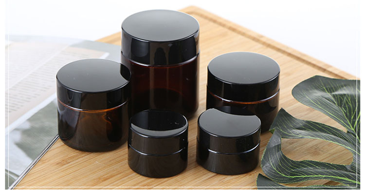 15ml 30ml 60ml 100ml Empty Amber Cylinder Shape cosmetic clear cream Glass Jar clear frosted container with black lid