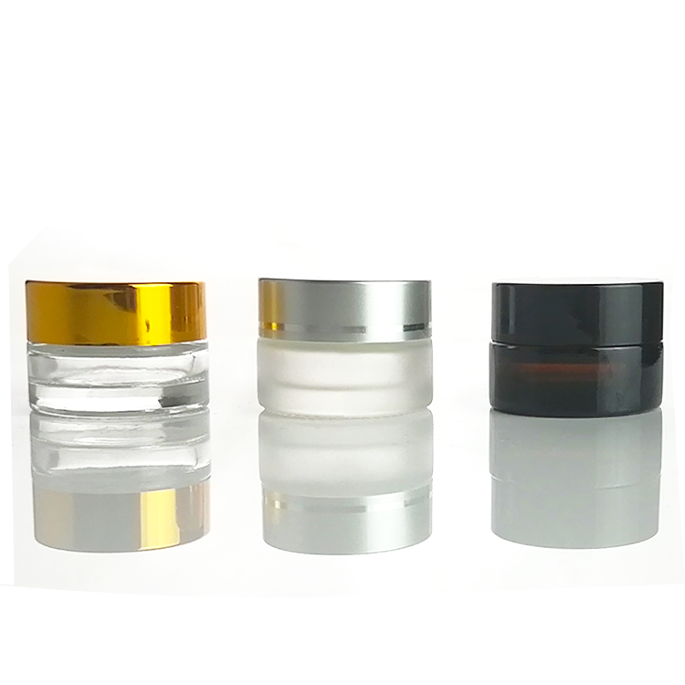 15ml 30ml 60ml 100ml Empty Amber Cylinder Shape cosmetic clear cream Glass Jar clear frosted container with black lid