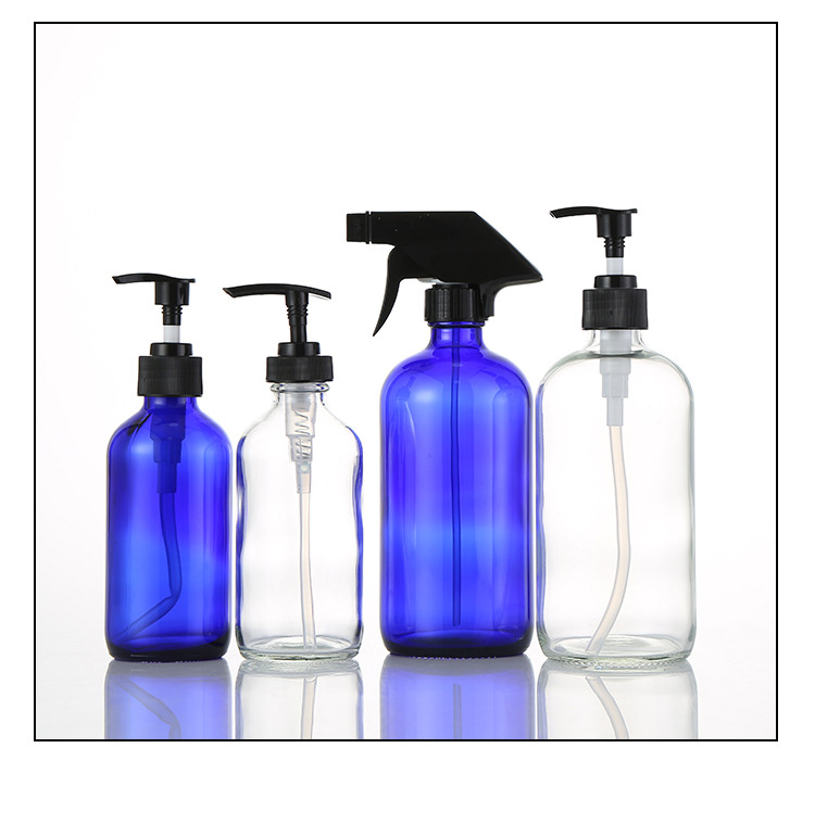 15ml 30ml 60ml 120ml 230ml 500ml empty medical clear amber blue green boston glass dropper bottles with spray pump screw caps