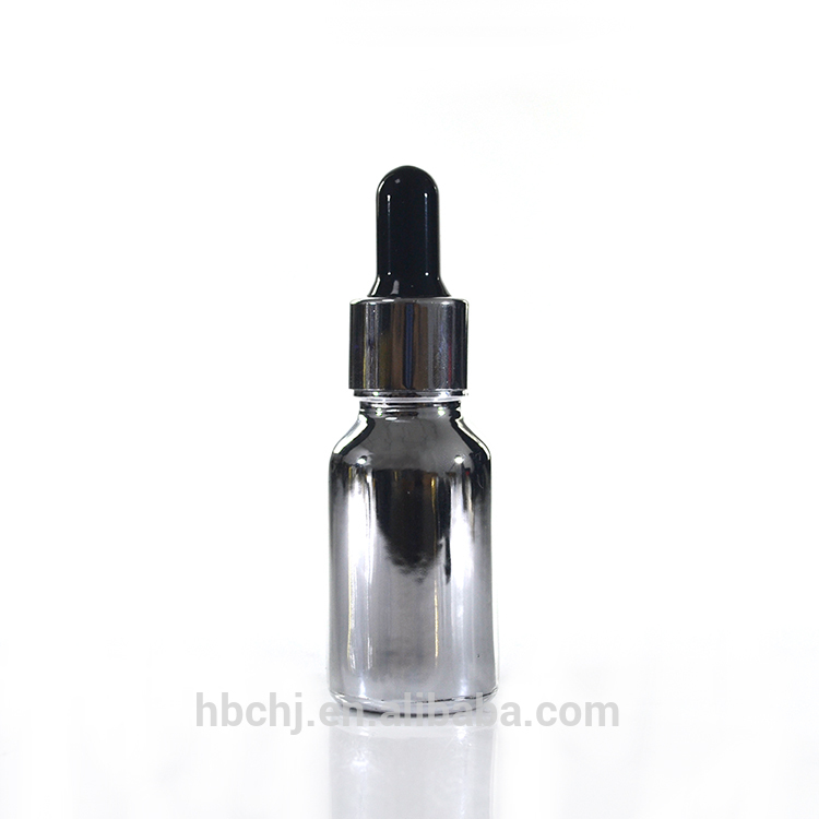 15ml 30ml 60ml 120ml 30 ml silver plated Serum round glass dropper bottle with black and silver dropper cap