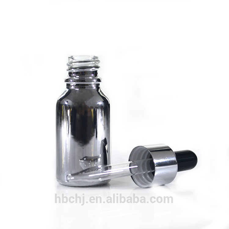 15ml 30ml 60ml 120ml 30 ml silver plated Serum round glass dropper bottle with black and silver dropper cap