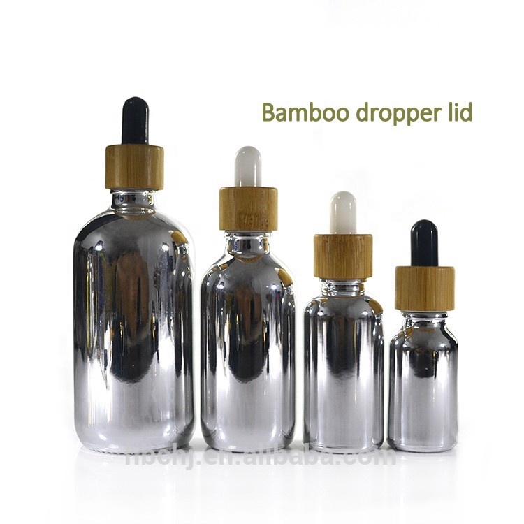 15ml 30ml 60ml 120ml 30 ml silver plated Serum round glass dropper bottle with black and silver dropper cap