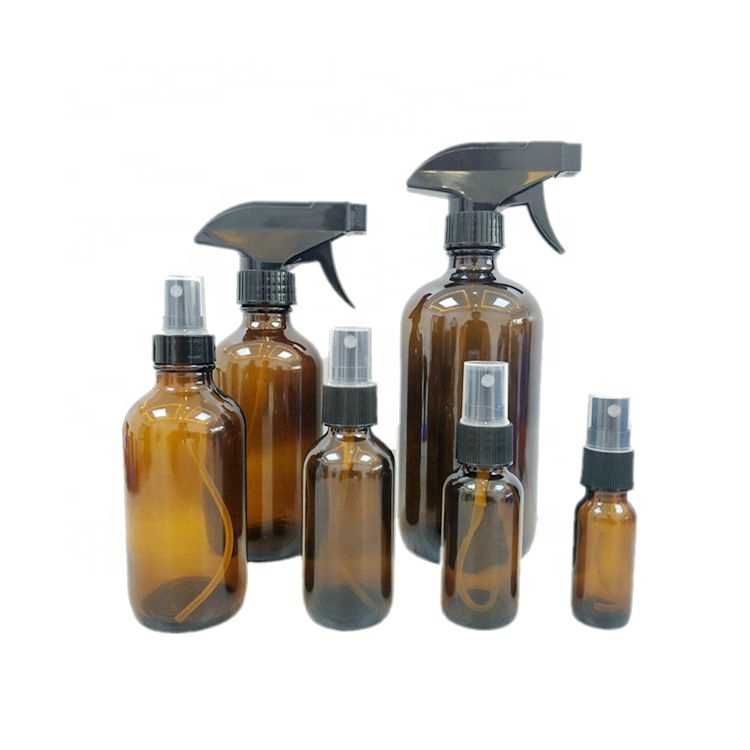 15ml 30ml 60ml 120ml Amber Boston Glass Bottle 250ml 500ml 1L Blue Clear CBD Essential Oil Trigger Sprayer Bottle