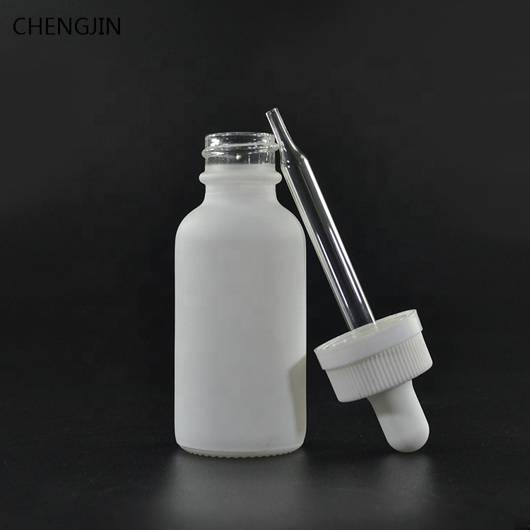 15ml 30ml 60ml 120ml Matte White Boston Round Glass Dropper Bottle with childproof CRC cap