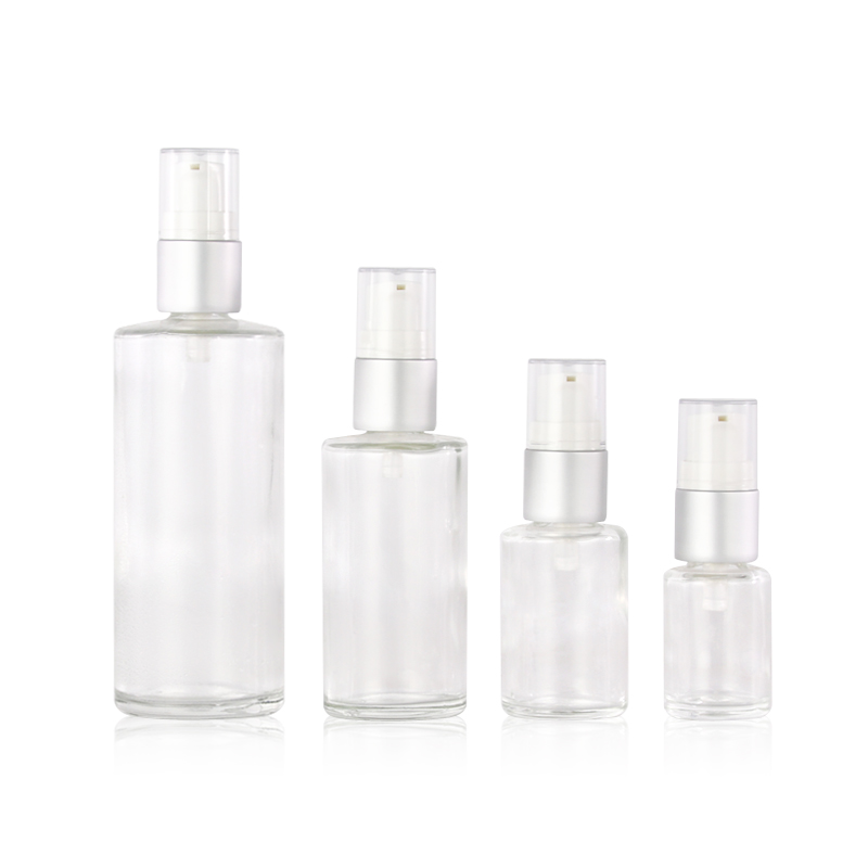 15ml/30ml/60ml/120ml clear glass bottle with aluminium lotion pump